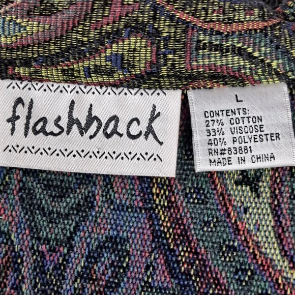 Flashback Size Large Tapestry Paisley Jacket Blk/Brn/Grn Button Front Vintage - Picture 9 of 11
